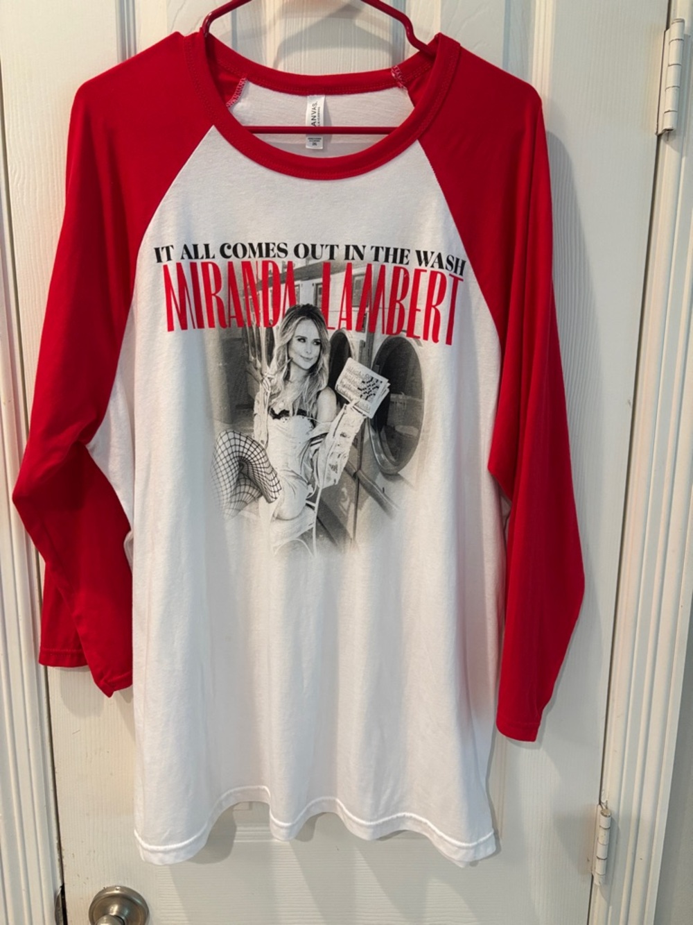 Bella Canvas Miranda Lambert Baseball Tee - Red and White 3/4 sleeve